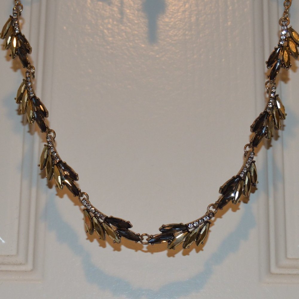 Bronze Rhinestone Leaf Necklace